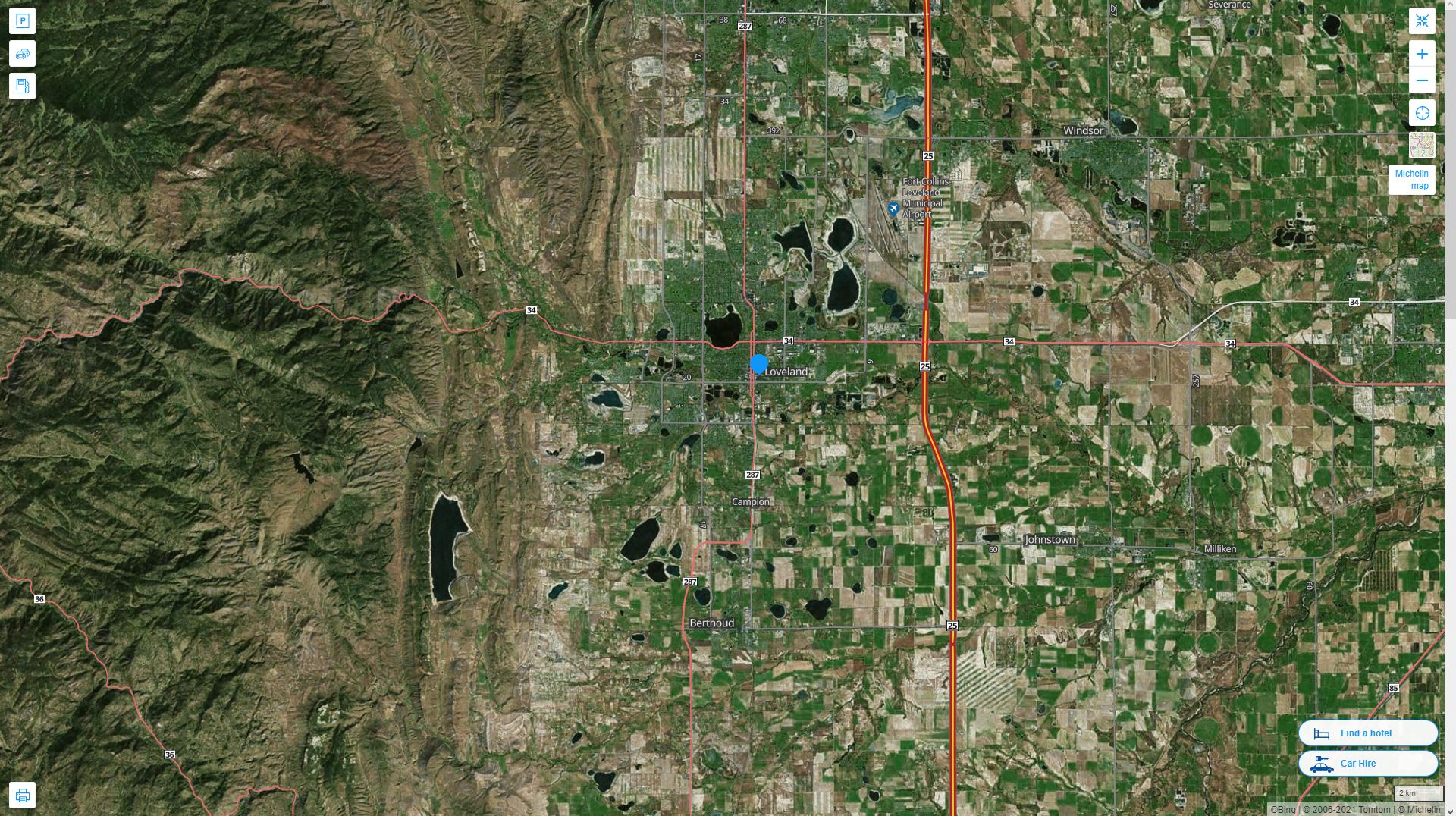 Loveland Colorado Highway and Road Map with Satellite View